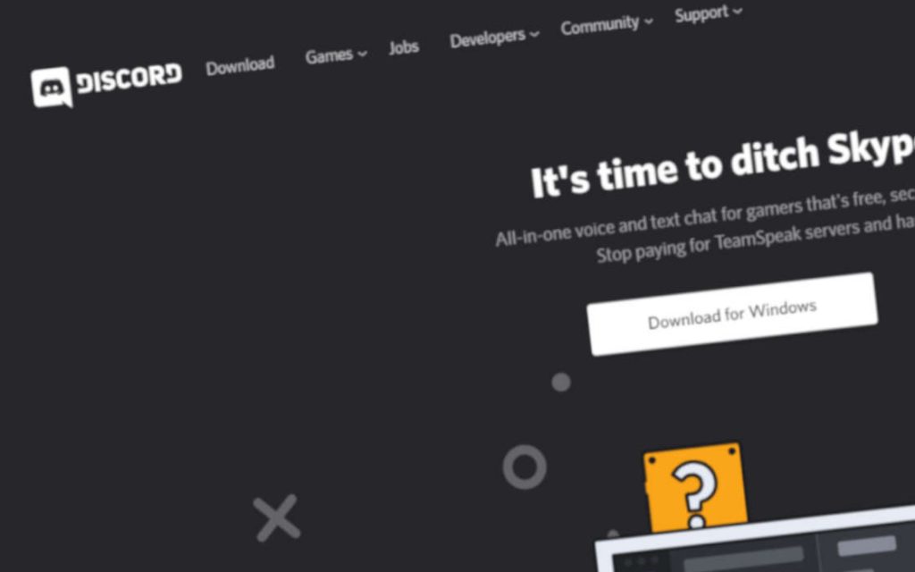 DIscord's homepage. Time to ditch Skype and TeamSpeak.